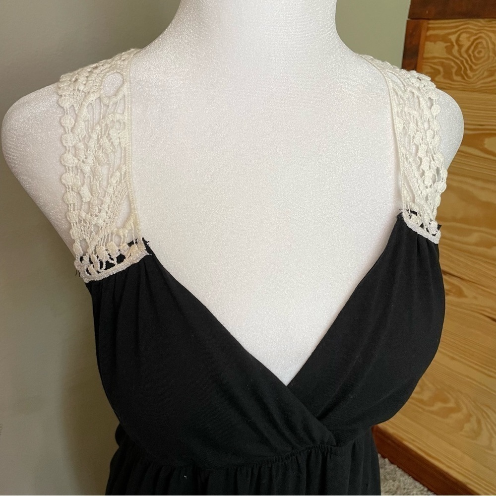 Allison Brittney Black White Lace Crochet Back V-Neck Maxi Dress Small - Picture 5 of 9